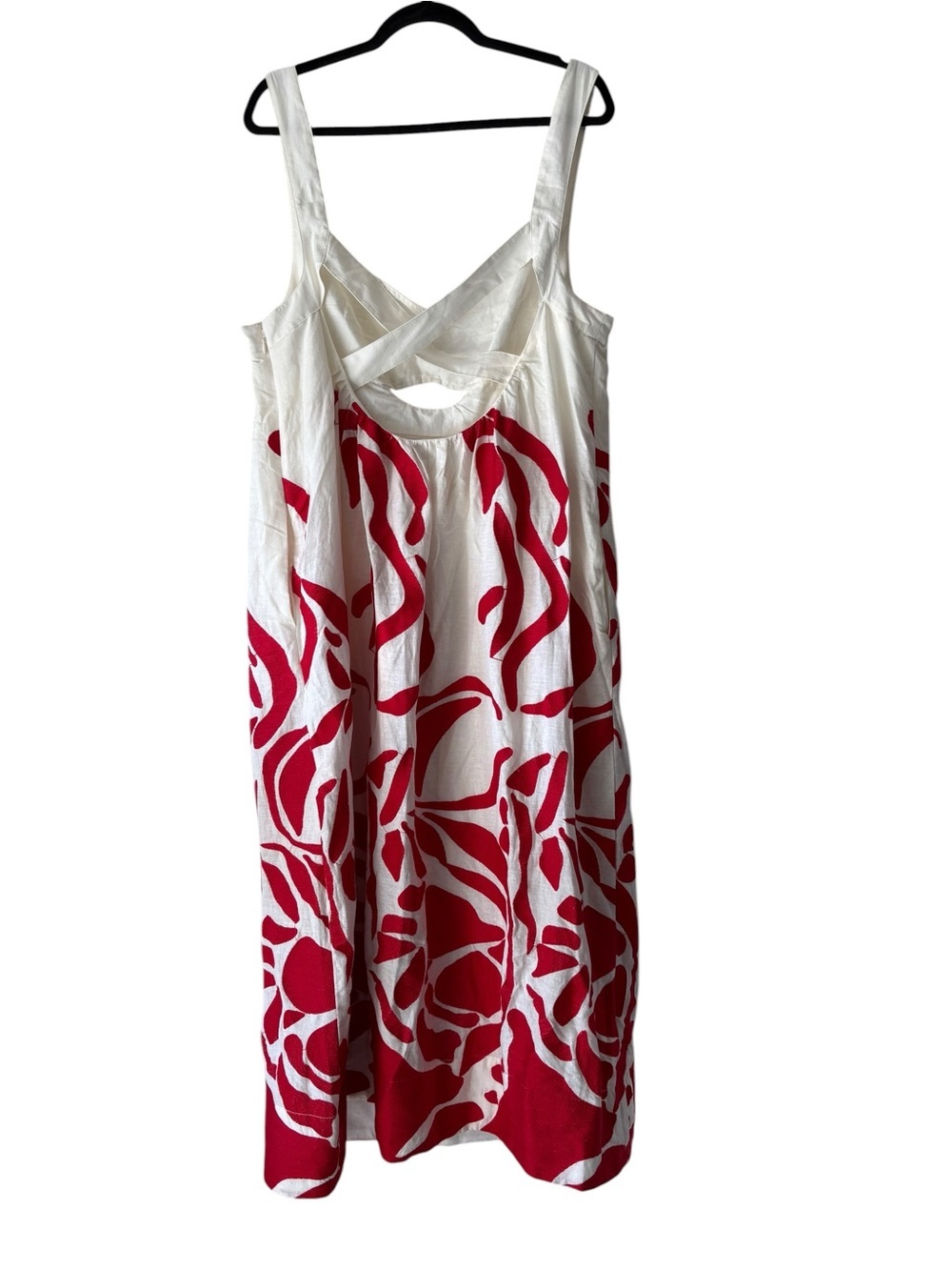Anthropologie Linen Blend Cutout Criss Cross  Back Maxi Dress White / Red Sz XL - Picture 6 of 14